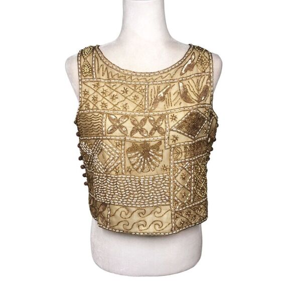 Niteline By Roufogali Top Womens S Gold 100% Silk Gold Elegant RegencyCore Y2K - Picture 3 of 15